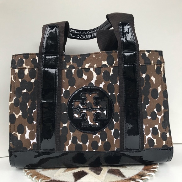 Tory Burch Handbags - Tory Burch 🖤Ella Canvas Patent Leather Tote Bag🖤